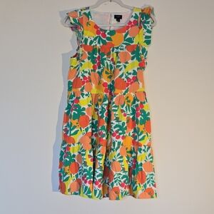 J. Crew Vibrant Floral Lemon Linen Blend Dress Tropical Preppy Vacation sz 4